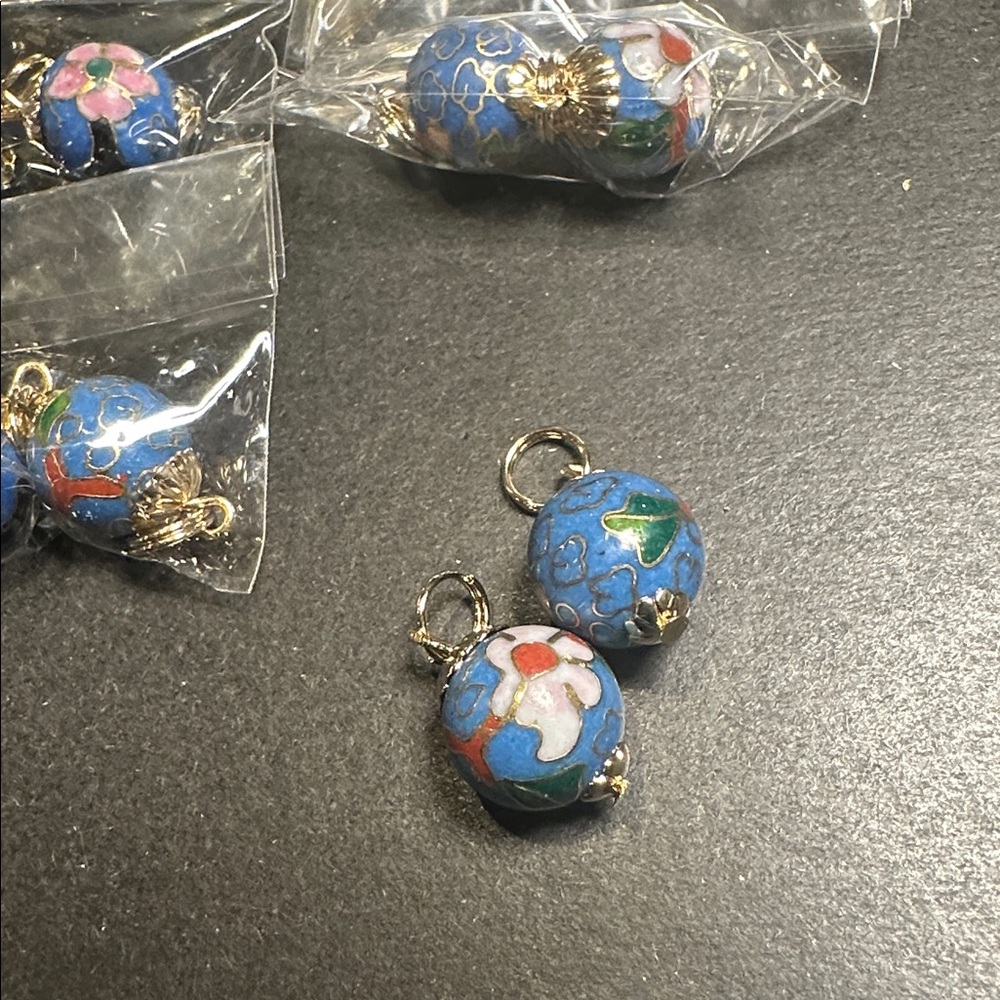 Vintage 5 PAIRS of Blue Cloisonne Earrings Bundle